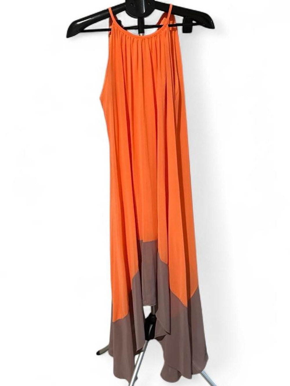 Orange and Taupe Colorblock Halter Maxi Dress Size Small